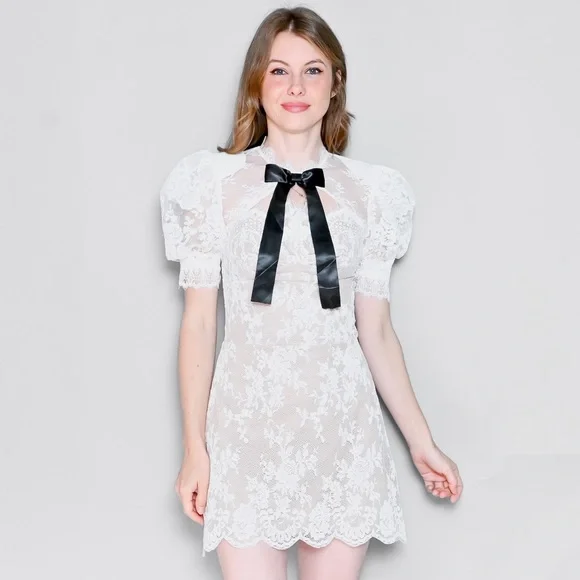 Bronx and Banco | Dresses | Bronx Banco Valentina Bow White Lace Mini Dress  Xs | Poshmark